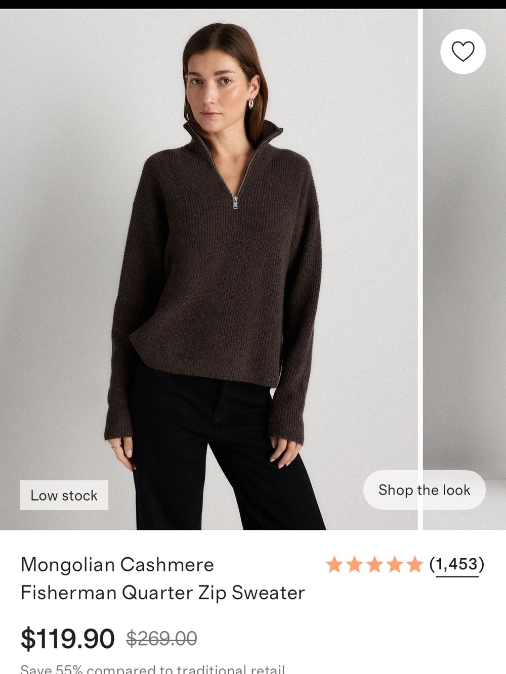 Quince Mongolian Cashmere Women’s Fisherman Quarter Zip Sweater
